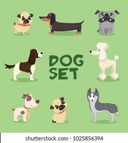 Vector illustration set of cute and funny cartoon breed of dog