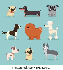 Vector illustration set of cute and funny cartoon breed of dog