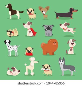 Vector illustration set of cute and funny cartoon breed of dogs