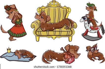 Vector illustration set of cute and funny cartoon little dogs-pupies.
