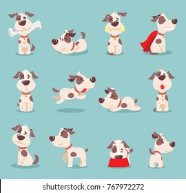 Vector illustration set of cute and funny cartoon little dogs-pupies.