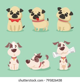 Vector illustration set of cute and funny cartoon little dog-pupies.