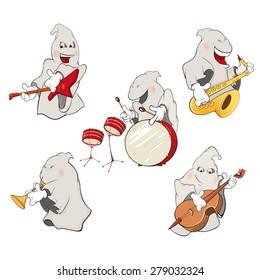 Vector illustration of a set of cute ghosts 