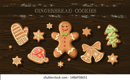 Vector illustration set of cute gingerbread cookies.