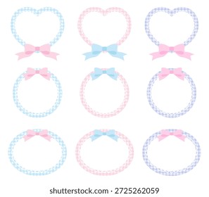 Conjunto de ilustração vetorial de quadros de renda bonito com fitas. Corações, ornamentos, verificação de gingham