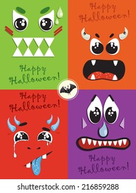 Vector illustration set of cute little monsters, invitation, postcards template for the Halloween  party