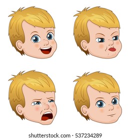 Vector Illustration set of cute little boy faces showing different emotions
