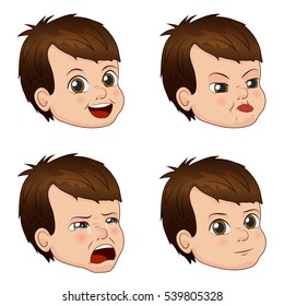 Vector Illustration set of cute little boy faces showing different emotions