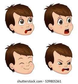 Vector Illustration set of cute little boy faces showing different emotions