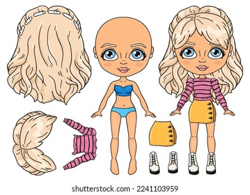 Vector illustration set of cute lollipop doodle girl and clothes for children and scrap,digital stamp, t-shirt print ,greeting card,sticker,icon