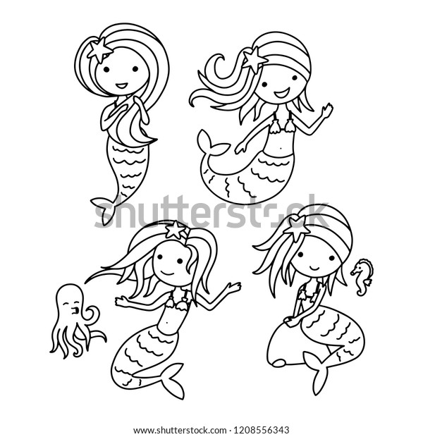 Vector Illustration Set Cute Mermaid Various Stock Vector (Royalty Free ...