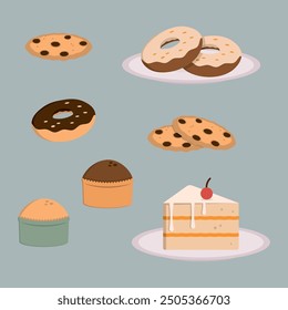 Vector illustration. Set of cute minimalistic sweets.