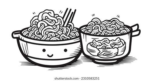 Vector Illustration, Set of Cute Noodles cartoon Character