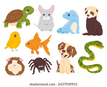 Vector illustration set of cute pets animals for digital stamp,greeting card,sticker,icon,design