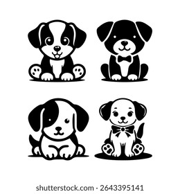 Vector illustration set of cute pets, collection of  dogs. Domestic animals, dogs icon. Flat cartoon style for pet care