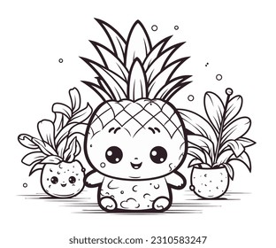 Vector Illustration, Set Illustration of Cute Pineapple Cartoon Character