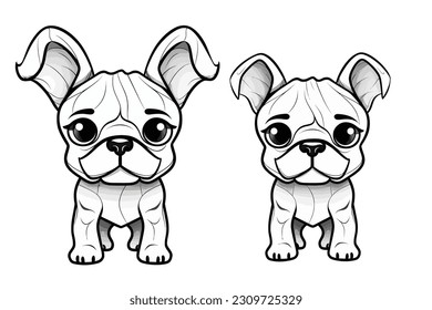 Vector Illustration, Set of Cute Puppies Character, lineart