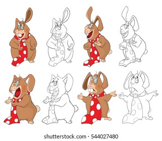Vector Illustration Set Of a Cute Rabbits. Cartoon Character. Coloring Book