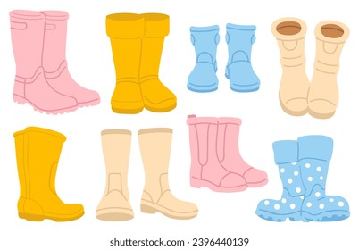 Vector illustration set of cute rainy boots for digital stamp,greeting card,sticker,icon,design
