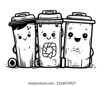 Vector Illustration, Set Illustration of Cute Recycle Bin