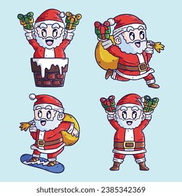 Vector Illustration set of Cute Santa Claus Cartoon. Set of Cute Santa Cartoon Vector Illustration