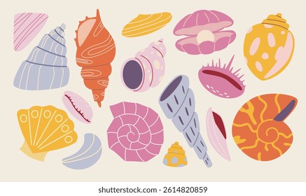 Vector illustration set of cute  seashell for digital stamp,greeting card,sticker,icon,summer design