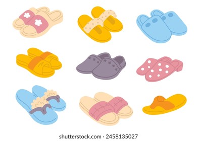 Vector illustration set of cute slippers for digital stamp,greeting card,sticker,icon,design