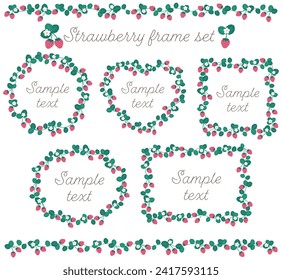 Vector illustration set of cute strawberry frames. Circle, heart, square, oval, rectangle