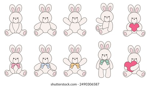 Vector illustration set of cute stuffed rabbits. Icon, Animal