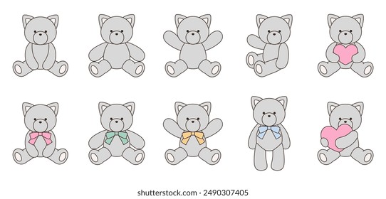 Vector illustration set of cute stuffed cats. Icon, Animal