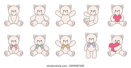 Vector illustration set of cute stuffed cats. Icon, Animal