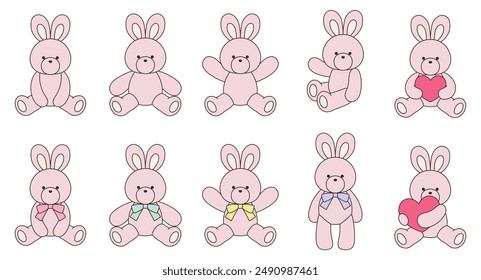 Vector illustration set of cute stuffed rabbits. Icon, Animal