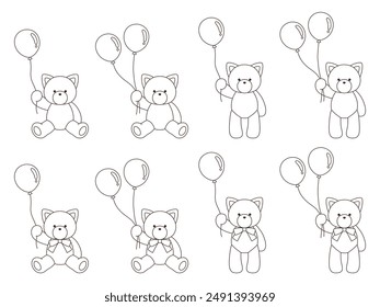 Vector illustration set of cute stuffed rabbits holding balloons. Icon, Animal