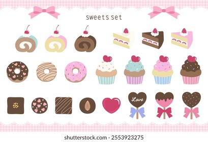 Vector illustration set of cute sweets such as chocolate and cake