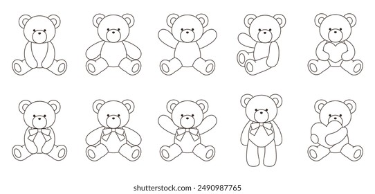 Vektorillustration-Set von niedlichen Teddybären. Symbole, Tiere, Herzen