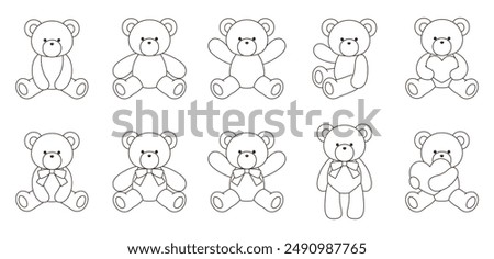 Vector illustration set of cute teddy bears. Icons, animals, hearts