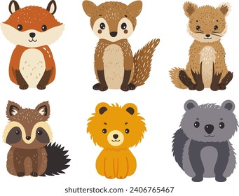 Conjunto de ilustraciones vectoriales de lindos animales salvajes