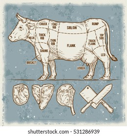 Vector illustration set cuttings of beef.