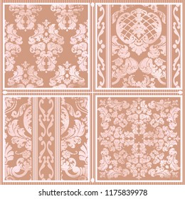 Vector illustration. Set. Damask seamless flowers pattern. Baroque Classicism.