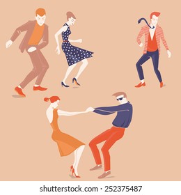 vector illustration set of dancing people in a flat style