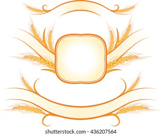 Vector illustration set of decorated gold ribbons with ripe wheat ears.