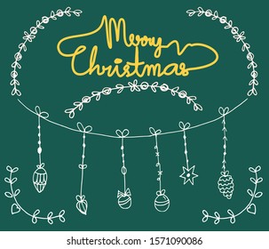 Vector illustration set decoration and tex word christmas with holiday season