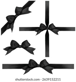 Vector illustration set of decorative black bow isolated on white background  watercolor style digital painted.