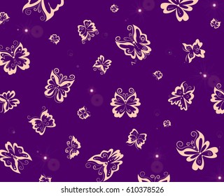 vector illustration. set of decorative butterflies with lace elements on purple background
