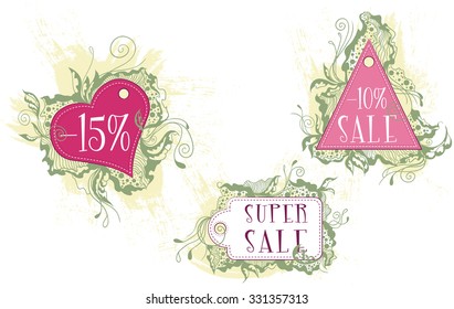 Vector illustration set of decorative labels of various shapes