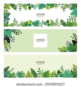 Vector illustration set of decorative leaves horizontal banners