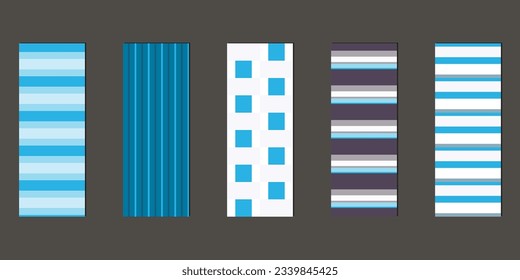Vector illustration of a set of decorative ribbon stripes. Masking tape, satin or corsage, grssgrain tape, adhesive tapes for frames, scrapbooking. Packing patterned ribbons with geometric ornament.
