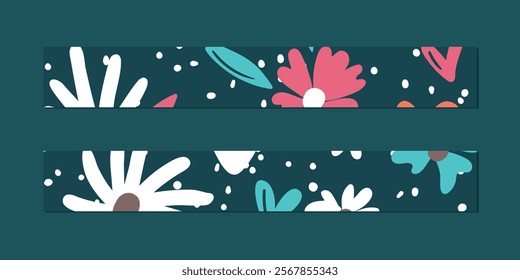 Vector illustration of a set of decorative ribbon stripes. Masking tape, satin or corsage, grssgrain tape, adhesive tapes for frames, scrapbooking. Packing patterned ribbons with foral ornament.