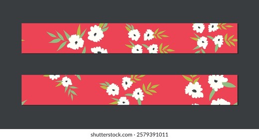 Vector illustration of a set of decorative ribbon stripes. Masking tape, satin or corsage, grssgrain tape, adhesive tapes for frames, scrapbooking. Packing patterned ribbons with foral ornament.