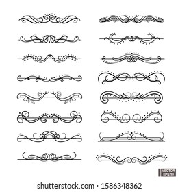 Vector illustration. Set of decorative swirls dividers. Ornamental decorative elements. Text delimiters.